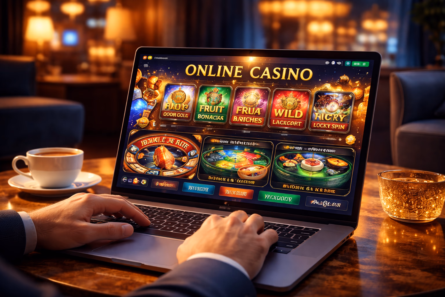 Jugador explorando el lobby de juegos Paripesa en un dispositivo elegante con visuales brillantes de casino